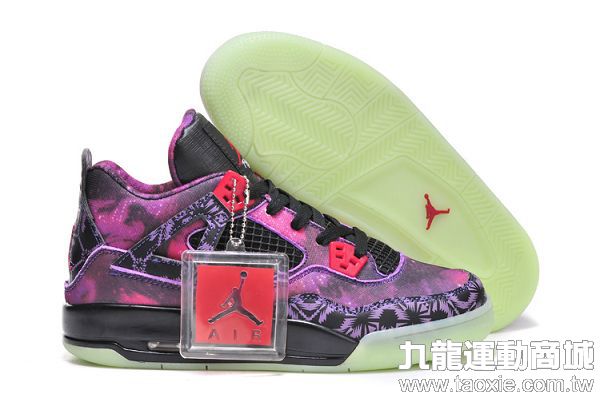 air jordan 喬丹4代 限量版運動鞋 紫色星空配色夜光鞋底女生籃球鞋