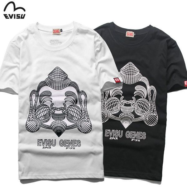 evisu 福神 2015新款 栅格佛头印花时尚男生短t 黑白两色可选