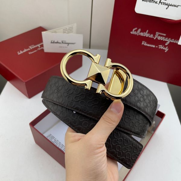 salvatore ferragamo皮帶 菲拉格慕2022新款 HF032904頭層牛皮壓小花紋時尚腰帶