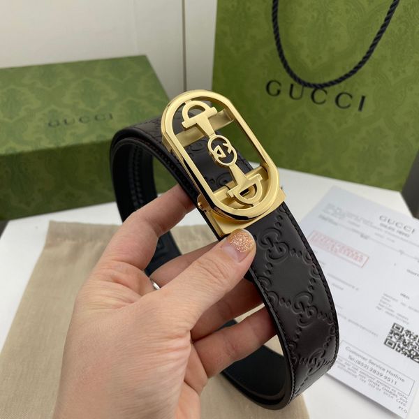 gucci皮帶 古馳2022新款皮帶 HF032909頭層牛皮壓花紋百搭腰帶