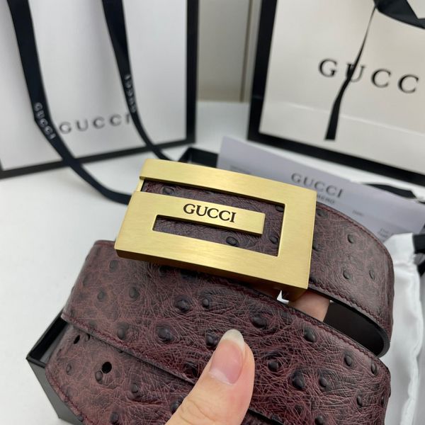 gucci皮帶 古馳2022新款皮帶 HF032904頭層牛皮鴕鳥紋百搭腰帶