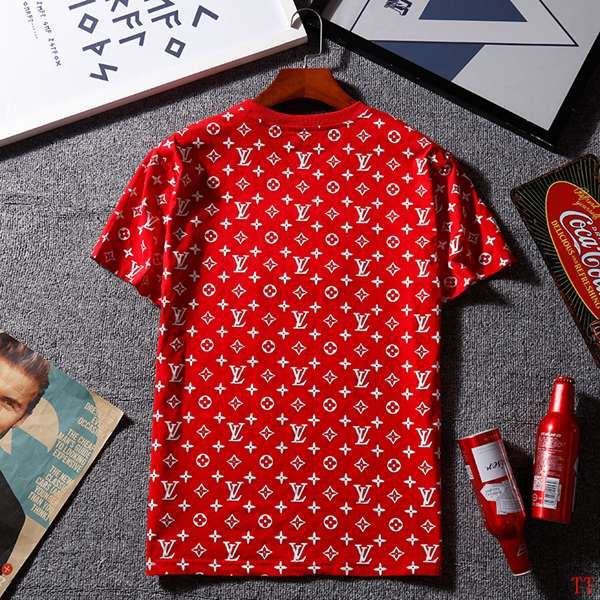 supreme衣服 2018新款 lv联名经典老花休闲圆领短袖t恤 红白