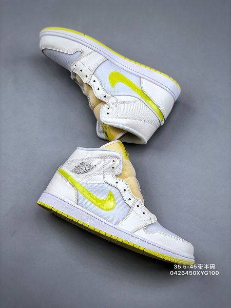 Nike Air Jordan 1 2021新款 喬丹1代米白高幫情侶款籃球鞋 帶半碼