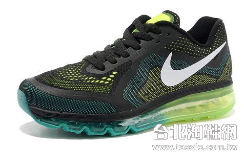 Nike Air Max 2014 夏季透氣運動鞋 全掌氣墊男生跑鞋 黑綠色