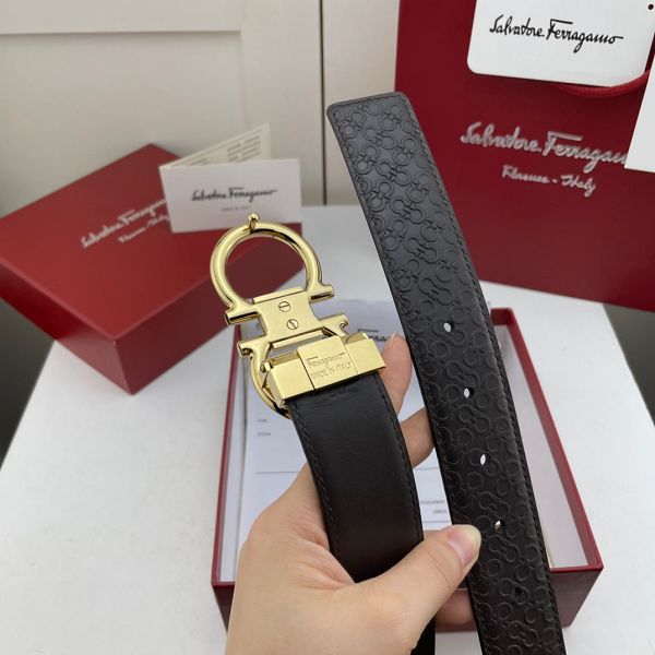 salvatore ferragamo皮帶 菲拉格慕2022新款 HF032904頭層牛皮壓小花紋時尚腰帶