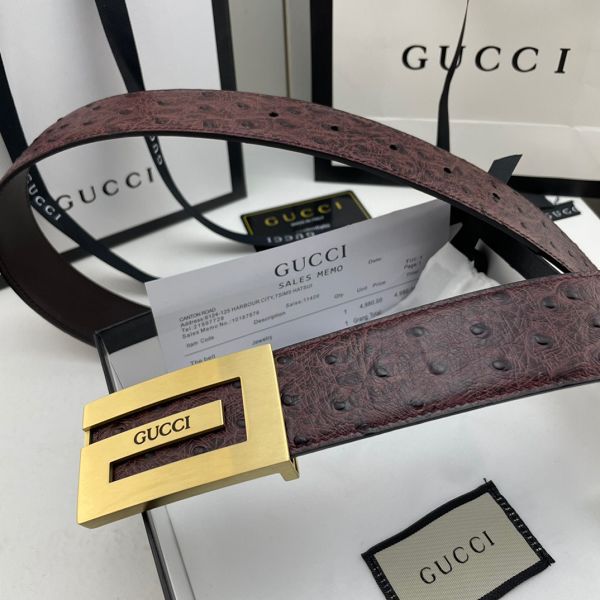 gucci皮帶 古馳2022新款皮帶 HF032904頭層牛皮鴕鳥紋百搭腰帶