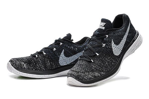 nike flyknit 登月系列彩色编织时尚男生飞线慢跑鞋 黑灰色