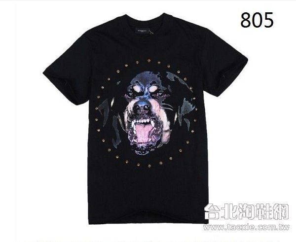 GivenchyT恤 夏季新款 潮流鑲鑽小獵犬狗頭805款 男生短袖 黑紅色