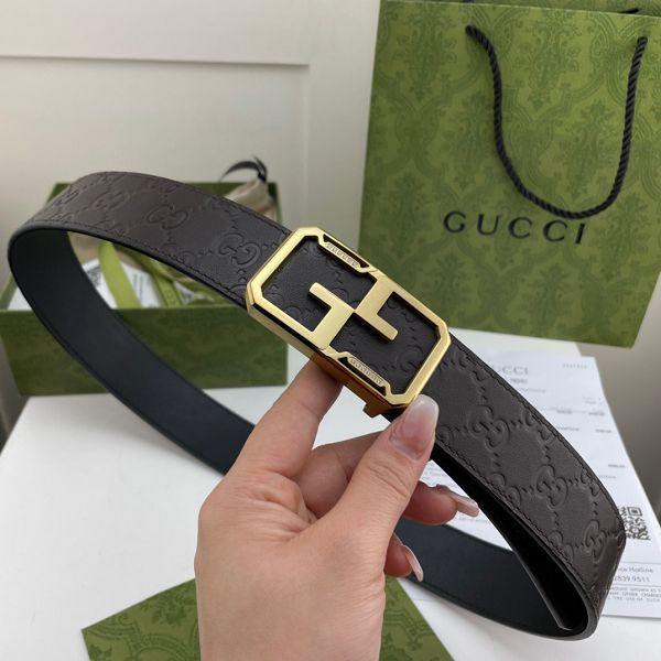 gucci皮帶 古馳2022新款 HF0523-18牛皮壓花紋鑲鉆鋼扣時尚腰帶