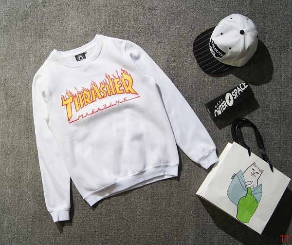 thrasher 衣服 2016新款 火焰字母男生圆领卫衣长袖t恤 白色