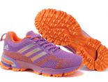 adidas鞋子 飛線針織面透氣復古女生跑鞋 紫橘色