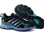 adidas鞋子 飛線針織面透氣復古女生跑鞋 黑綠紫